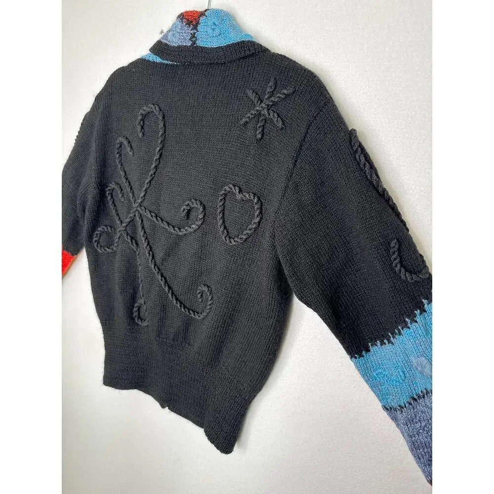 1990s Roberta Frost Hand Knit Wool Cardigan Uruguay Oversized Small